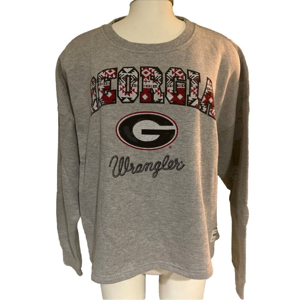 NEW UGA Georgia Bulldogs Wrangler Grey LS Crew Neck Pullover Sweatshirt Womens M